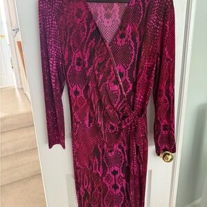 Elegant Pink Snake Print Wrap Dress